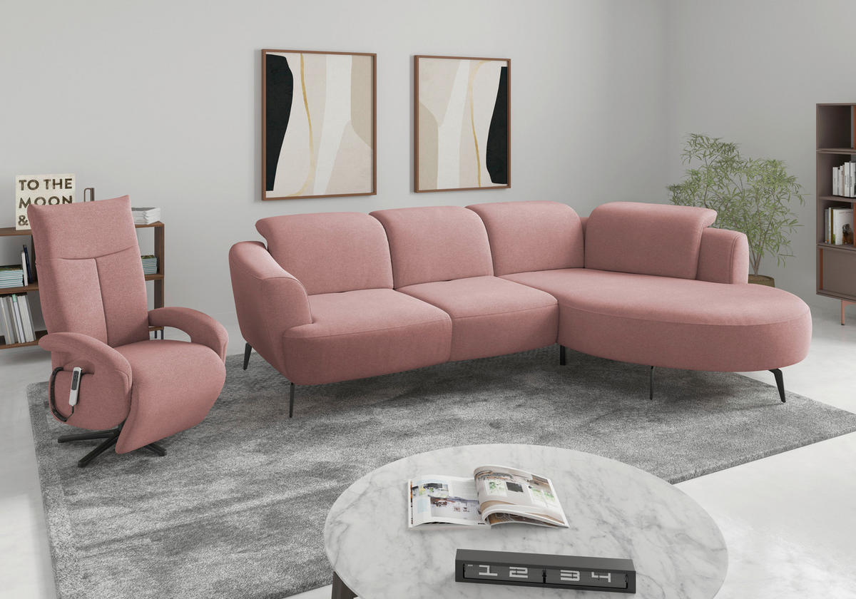ECKSOFA in Mikrofaser Altrosa  - Schwarz/Altrosa, Konventionell, Textil/Metall (309/199cm) - Sit & More