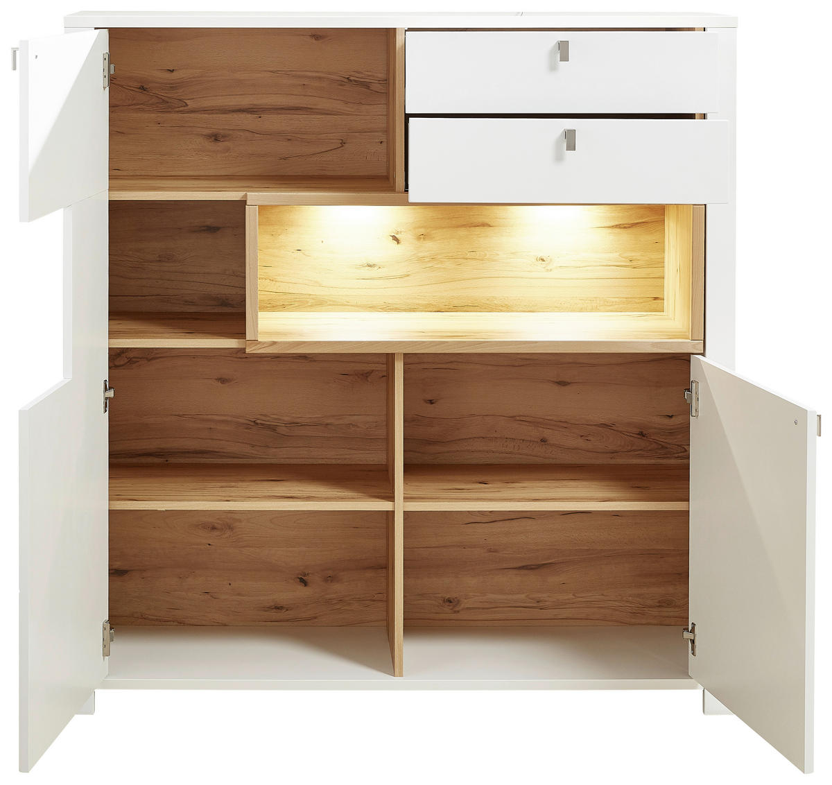 HIGHBOARD  132/138/41 cm 2 Schublade(n)  - Buchefarben/Weiß, MODERN, Holz/Holzwerkstoff (132/138/41cm) - Livetastic