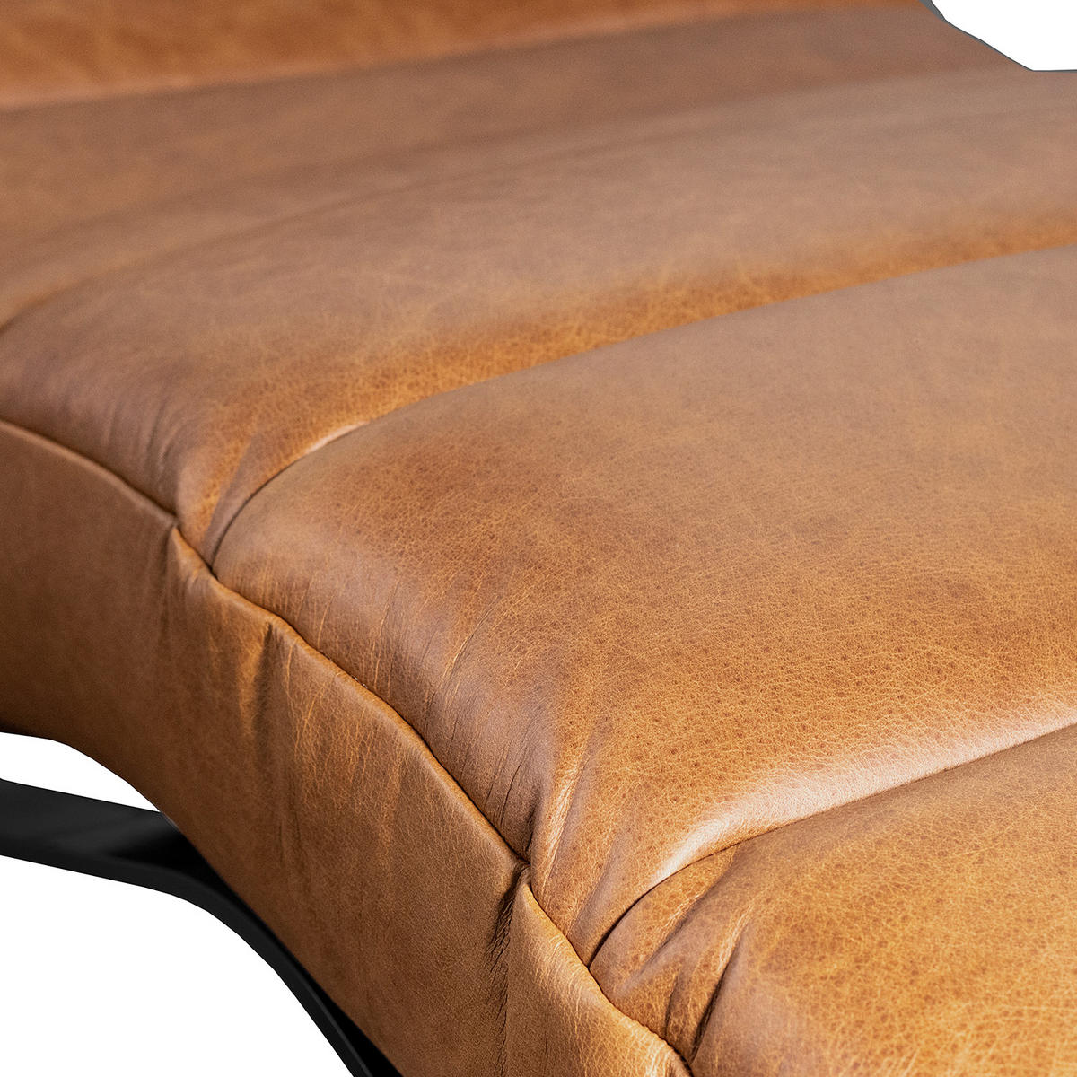 RELAXLIEGE in Echtleder Cognac  - Cognac/Schwarz, Design, Leder/Metall (65/65-95/171cm) - Livetastic