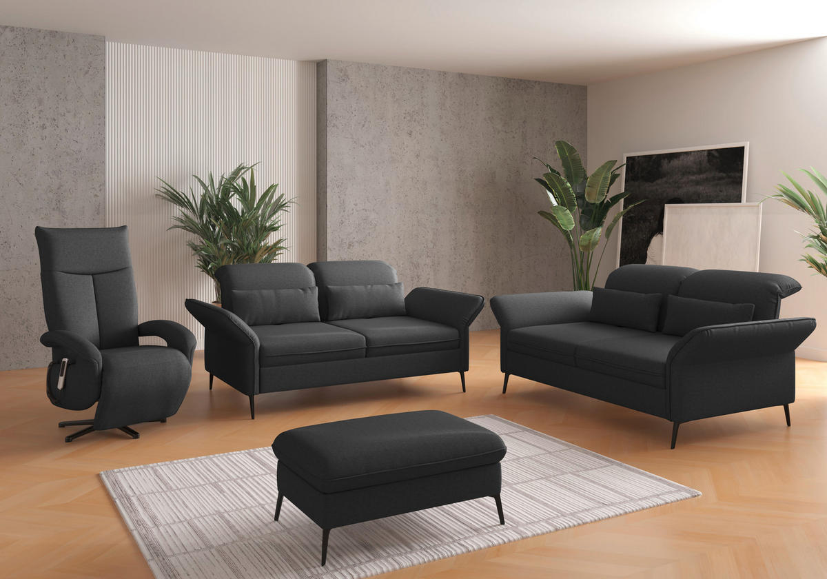 2,5-SITZER in Flachgewebe Dunkelgrau  - Dunkelgrau/Schwarz, KONVENTIONELL, Textil/Metall (189/92/123cm) - Sit & More