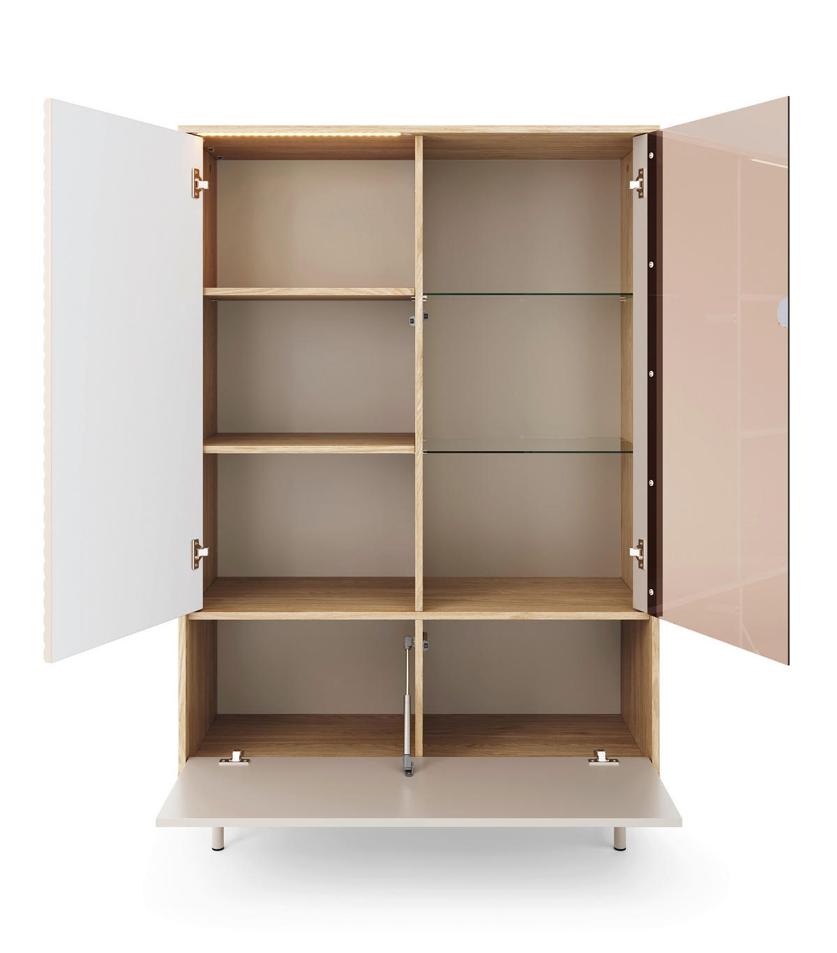 VITRINE  in Eichefarben, Kaschmir  - Kaschmir/Eichefarben, MODERN, Glas/Holzwerkstoff (100,1/152,1/40cm) - home24