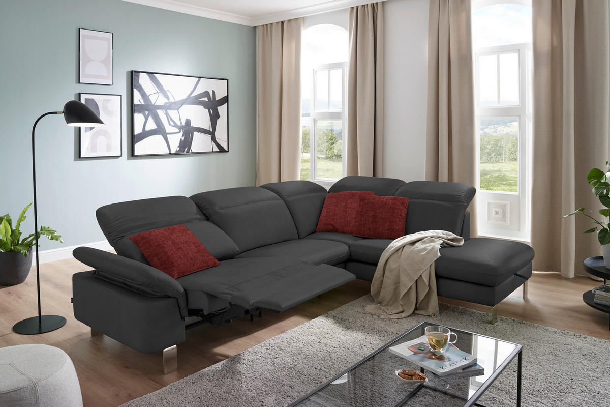 ECKSOFA in Echtleder Grau  309/233 cm  - Edelstahlfarben/Grau, Design, Leder/Metall (309/233cm) - Dieter Knoll