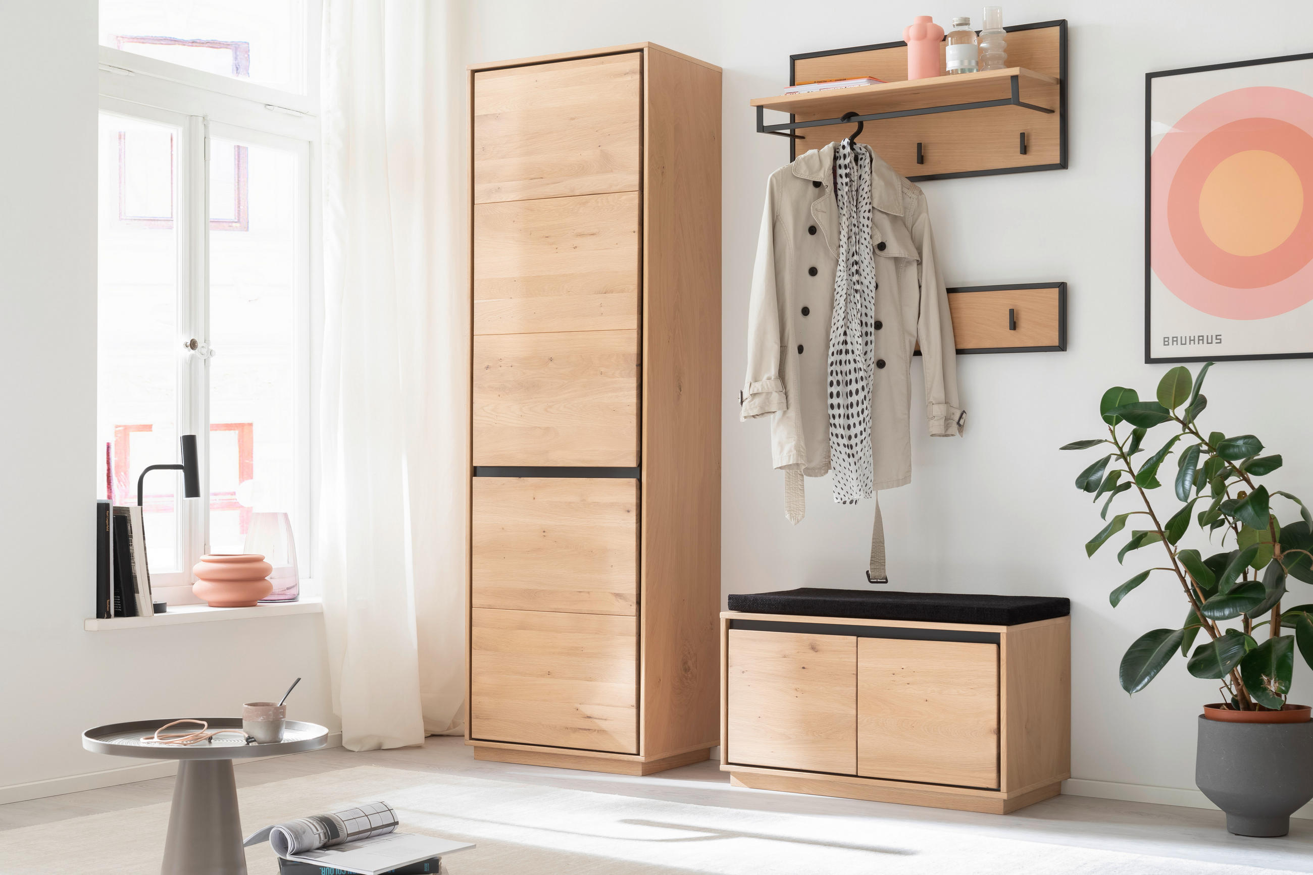 GARDEROBE 5-teilig in 150/196/40 cm - Eiche Bianco/Anthrazit, Natur, Holz/Holzwerkstoff (150/196/40cm)
