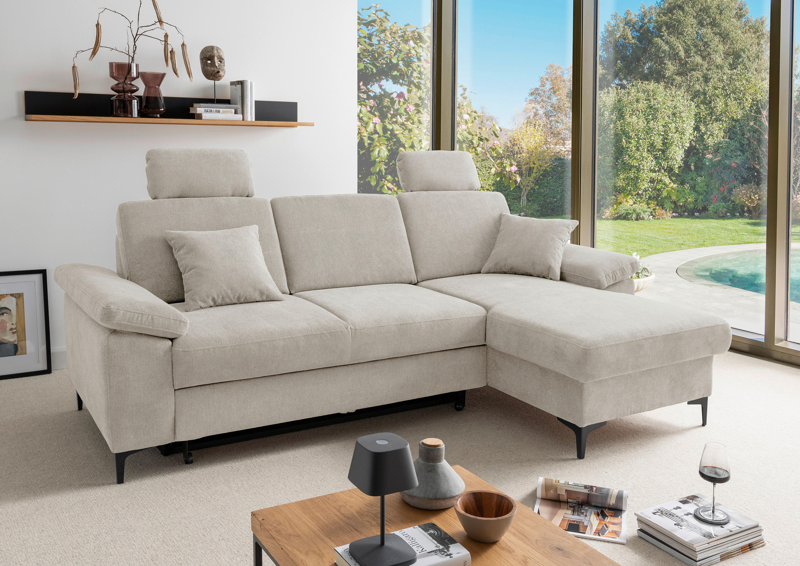 ECKSOFA Chenille Naturfarben  - Schwarz/Naturfarben, Konventionell, Textil/Metall (245/151cm) - Livetastic