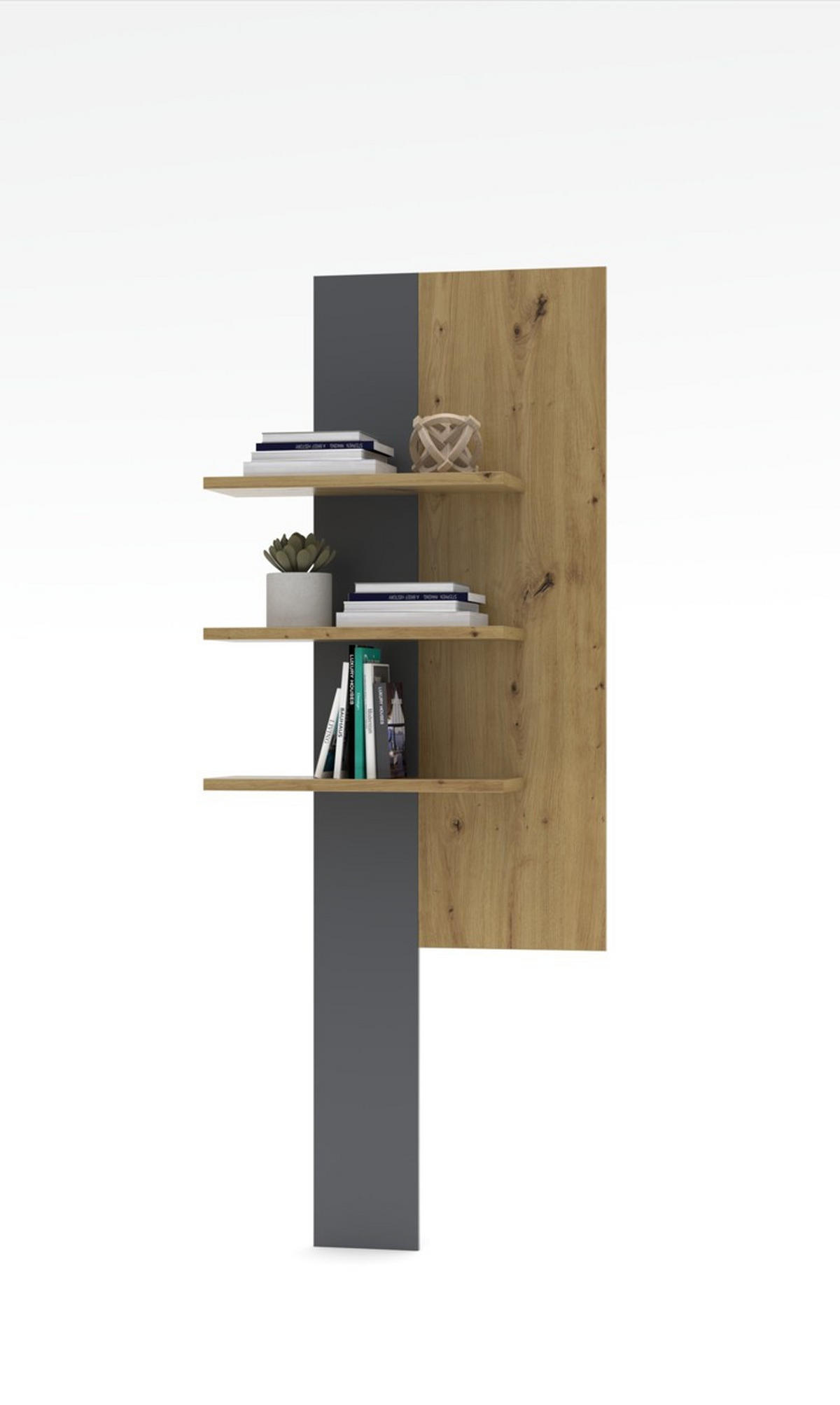 WOHNWAND 2-teilig  in Graphitfarben, Eiche Artisan 310/205/49 cm  - Graphitfarben/Schwarz, Design, Glas/Holzwerkstoff (310/205/49cm) - Livetastic