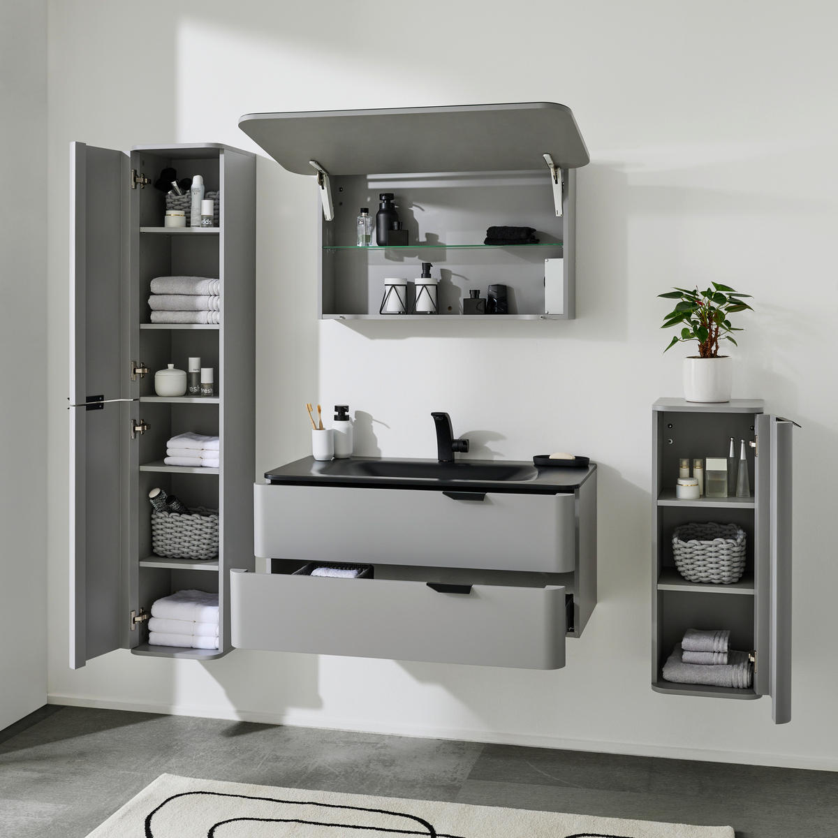 SEITENSCHRANK 33/87/35 cm  - Schwarz/Grau, Design, Holzwerkstoff/Metall (33/87/35cm) - home24