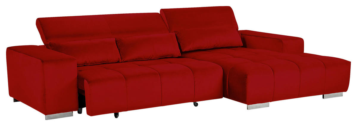 ECKSOFA Rot Velours  - Silberfarben/Rot, KONVENTIONELL, Textil/Metall (307/186cm) - Livetastic