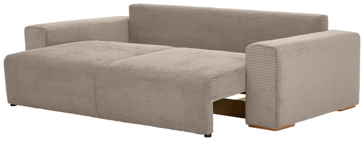 SCHLAFSOFA in Cord Taupe  - Taupe/Buchefarben, Konventionell, Holz/Kunststoff (255/86/123cm) - Livetastic