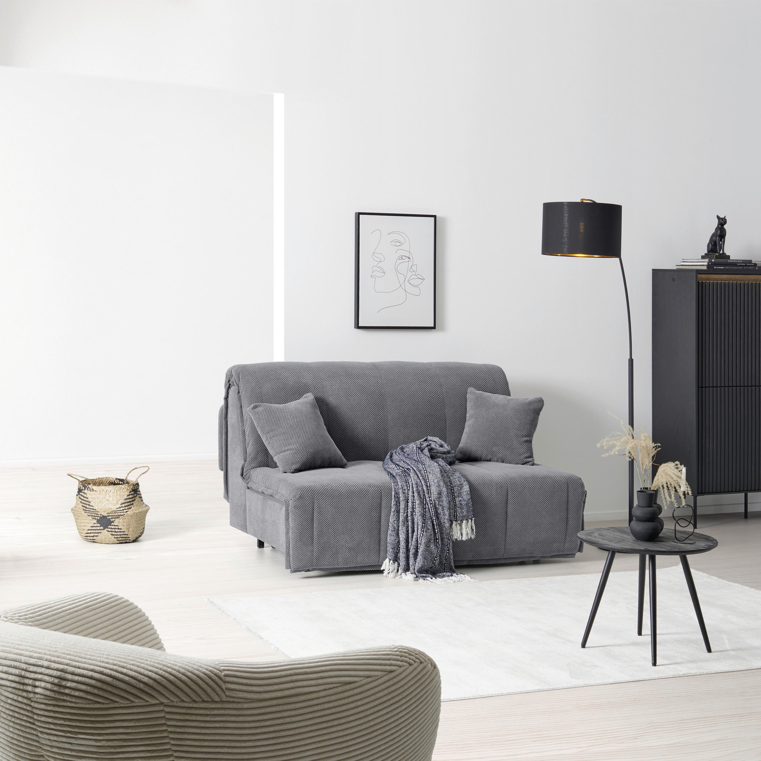 SCHLAFSOFA Velours Grau  - Schwarz/Grau, Design, Kunststoff/Textil (148/88/110cm) - Livetastic