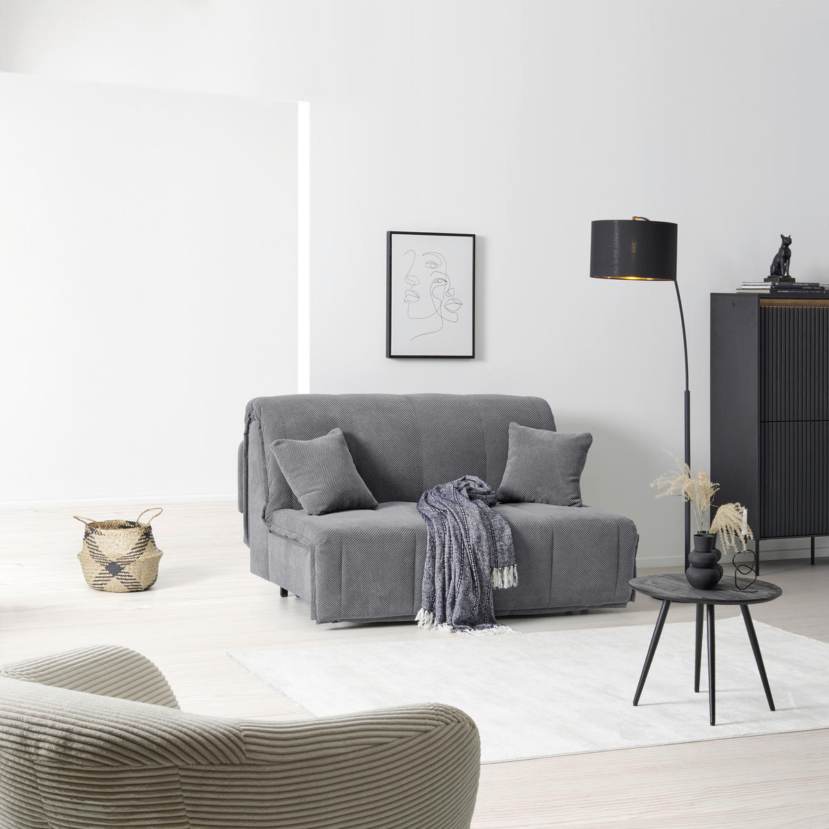 SCHLAFSOFA  mit Liegefunktion Velours Grau  - Schwarz/Grau, Design, Kunststoff/Textil (148/88/110cm) - Livetastic