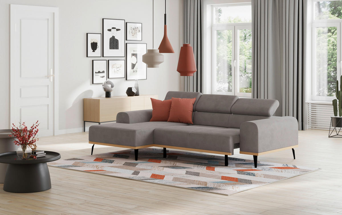 ECKSOFA Mikrofaser Grau  - Schwarz/Grau, Konventionell, Textil/Metall (157/244cm) - Cotta