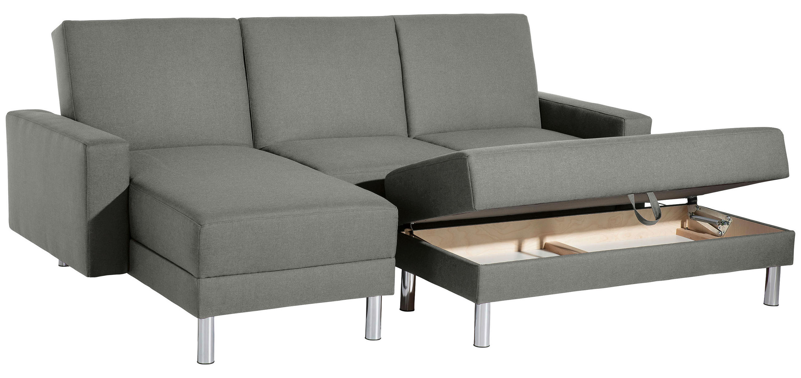 ECKSCHLAFSOFA inkl. Hocker in Hellgrau Textil   - Chromfarben/Hellgrau, Konventionell, Textil/Metall (152/230cm) - Max Winzer