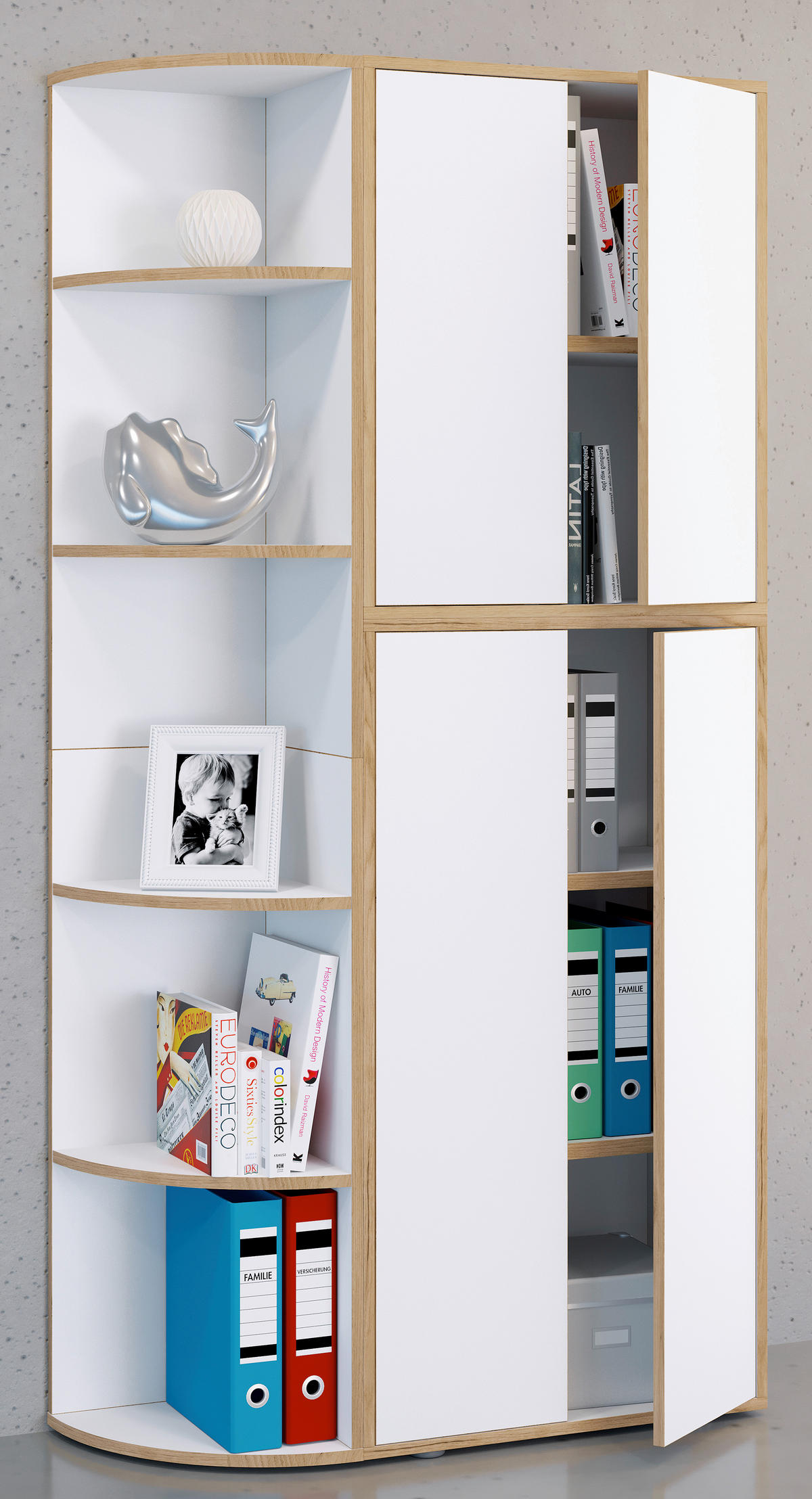 Etajeră De Colț 33/183/33 cm, alb, stejar miere,  - stejar miere/alb, Design, plastic/material pe bază de lemn (33/183/33cm) - Livetastic