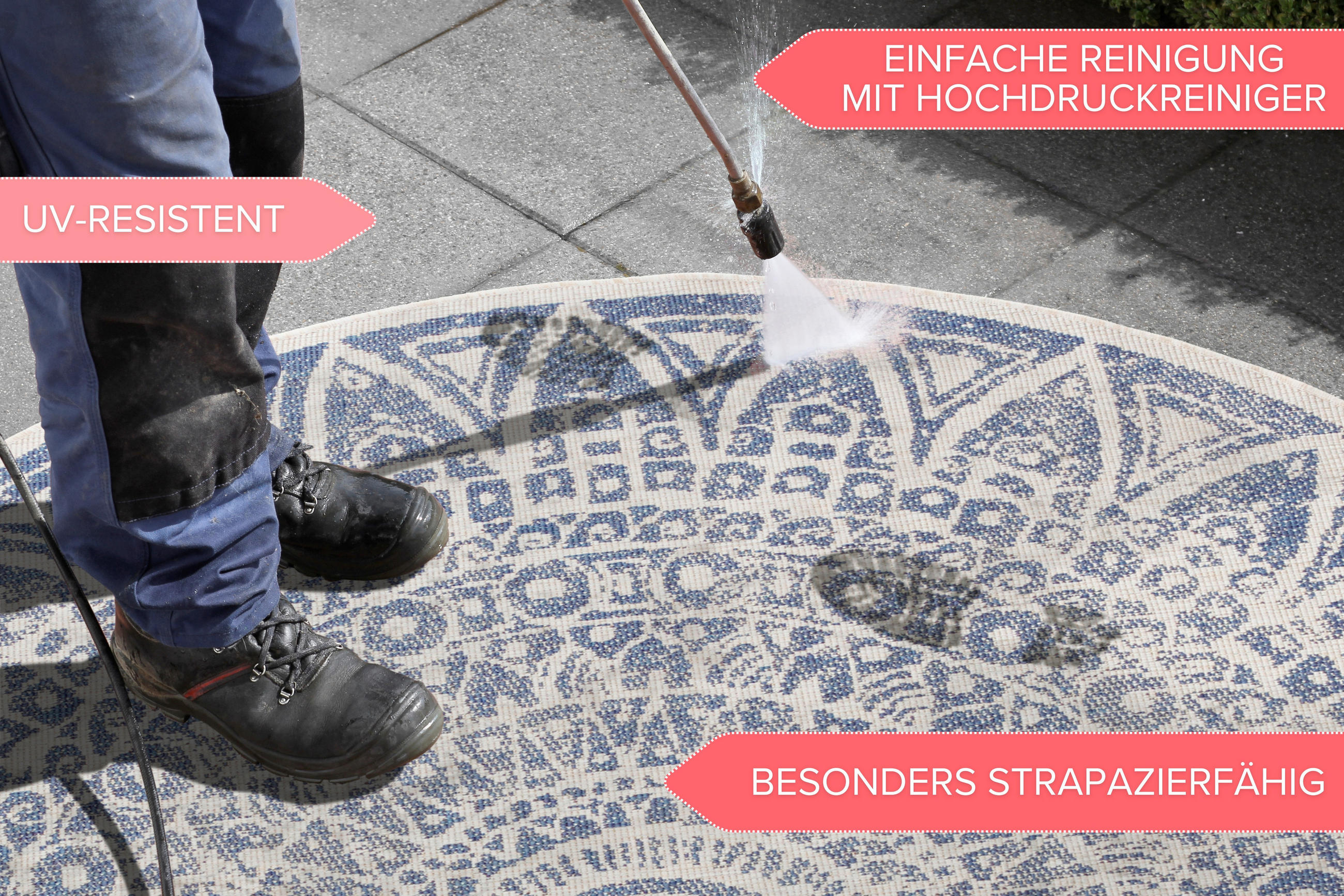 Thumbnail - Hanse Home Flachwebeteppich Nora, Blau, Creme, Kunststoff, Mandala, rund, Oeko-Tex® Standard 100, für Fußbodenheizung ge...