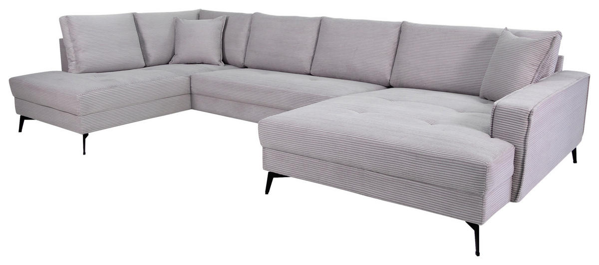 WOHNLANDSCHAFT ZERO Hellgrau Cord  - Hellgrau/Schwarz, Trend, Textil/Metall (195/362/173cm) - Livetastic