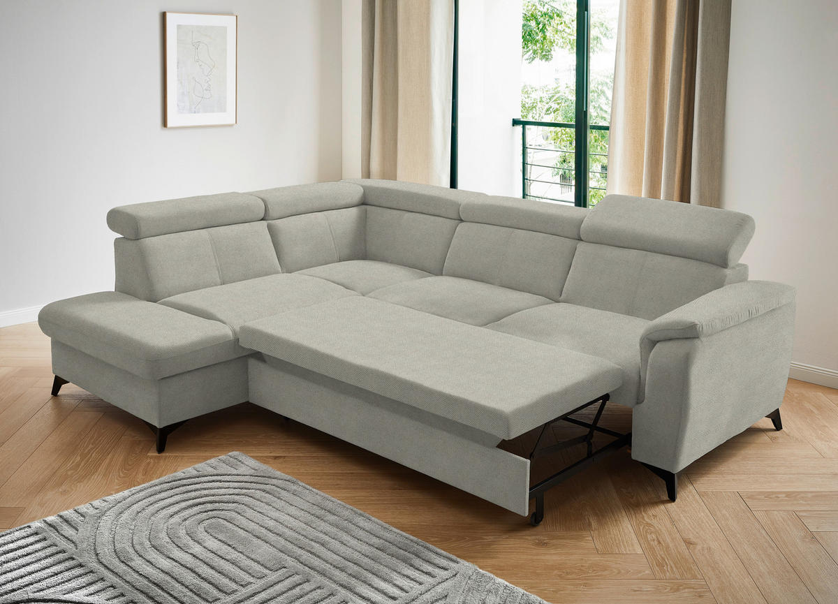 ECKSOFA in Webstoff Ecru  - Ecru/Schwarz, Design, Textil/Metall (203/260cm) - Stylife