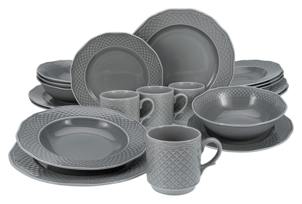 KOMBINOVANÝ SERVIS, 20-dielne, porcelán - sivá, Basics, keramika - Creatable