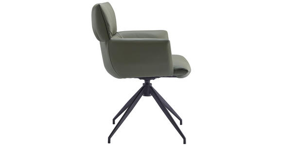 ARMLEHNSTUHL  Lederauswahl, Sitzfläche 360° drehbar, automatische Rückholfunktion  Echtleder  - Schwarz/Olivgrün, Design, Leder/Metall (64/86/63cm) - Dieter Knoll