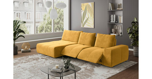 ECKSOFA in Velours Currygelb  - Currygelb/Schwarz, Design, Kunststoff/Textil (174/342cm) - Xora