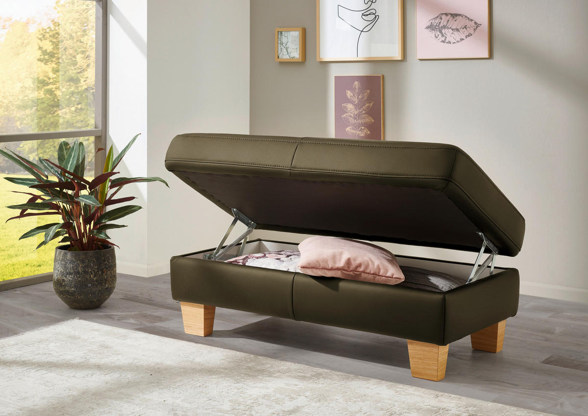 ECKSOFA in Echtleder Olivgrün  - Eiche Bianco/Olivgrün, Konventionell, Leder/Holz (235/257cm) - Valdera