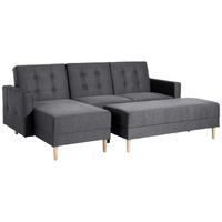 ECKSCHLAFSOFA inkl. Hocker  mit Schlafen auf Sitzhöhe Flachgewebe Graphitfarben  - Eschefarben/Graphitfarben, MODERN, Holz/Textil (223/152cm) - Max Winzer
