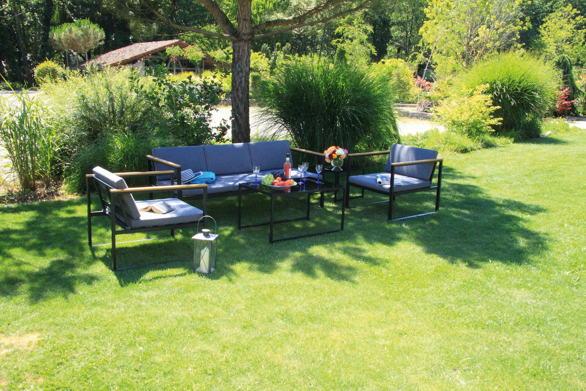 LOUNGEGARNITUR   Stahl  - Anthrazit, Basics, Textil/Metall - Acamp