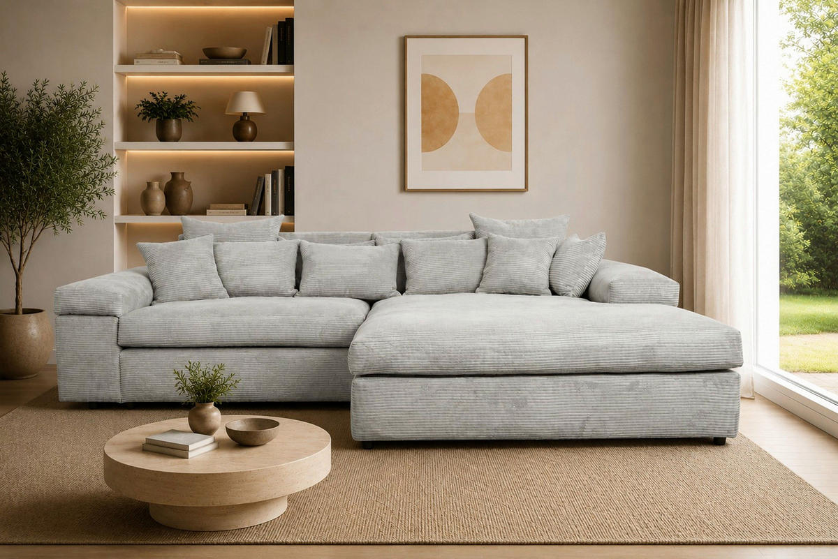 ECKSOFA Grau Cord Zierkissen, Rückenkissen, Rücken echt  - Schwarz/Grau, MODERN, Kunststoff/Textil (300/208cm) - Carryhome