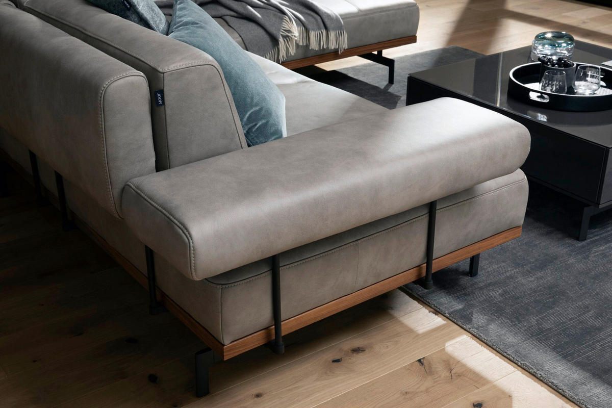 ECKSOFA in Echtleder Nussbaumfarben, Hellgrau  - Anthrazit/Nussbaumfarben, Design, Leder/Holz (237/295cm) - Joop!