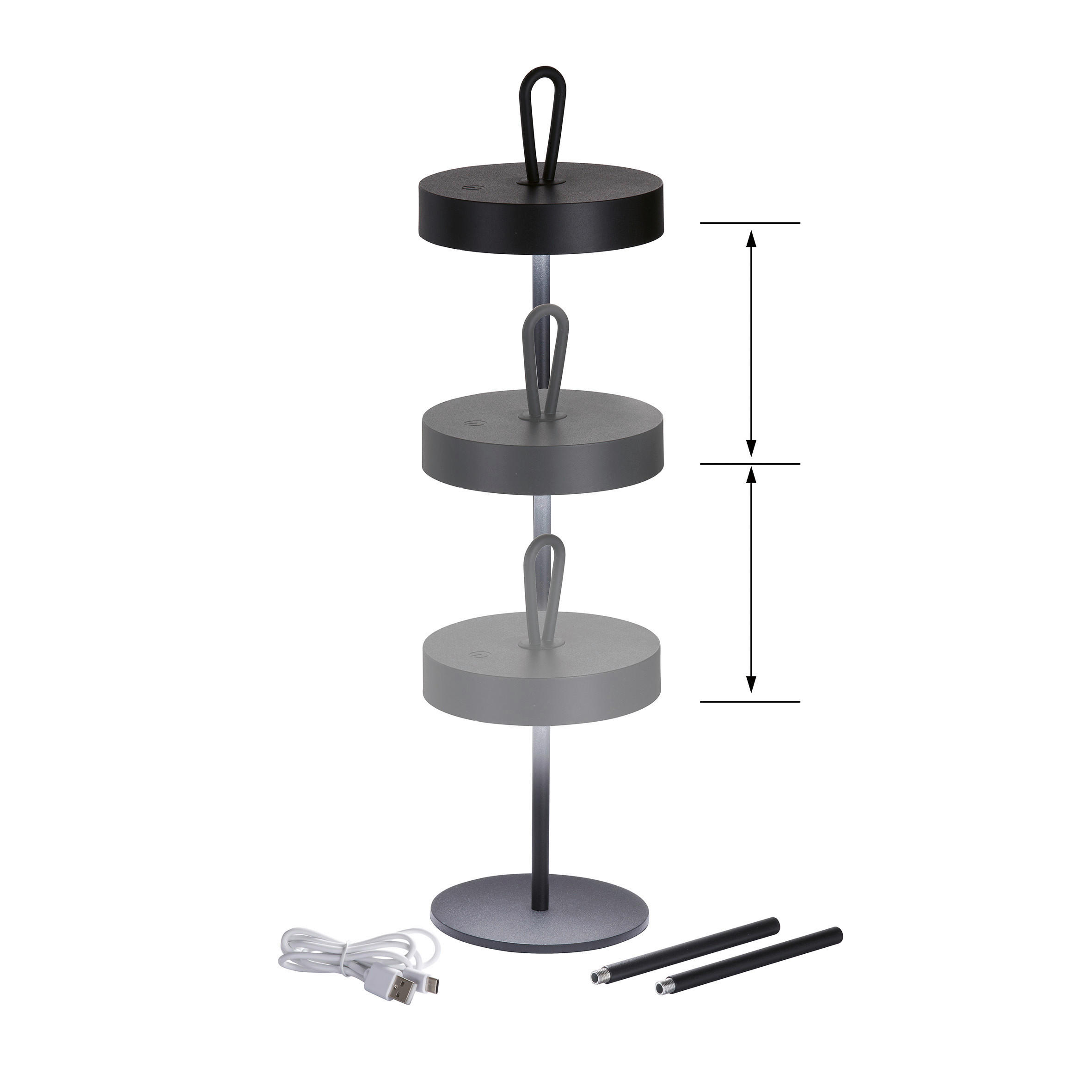 AKKU-TISCHLEUCHTE Dordb 12,8/46,6 cm   - Schwarz, KONVENTIONELL, Metall (12,8/46,6cm)