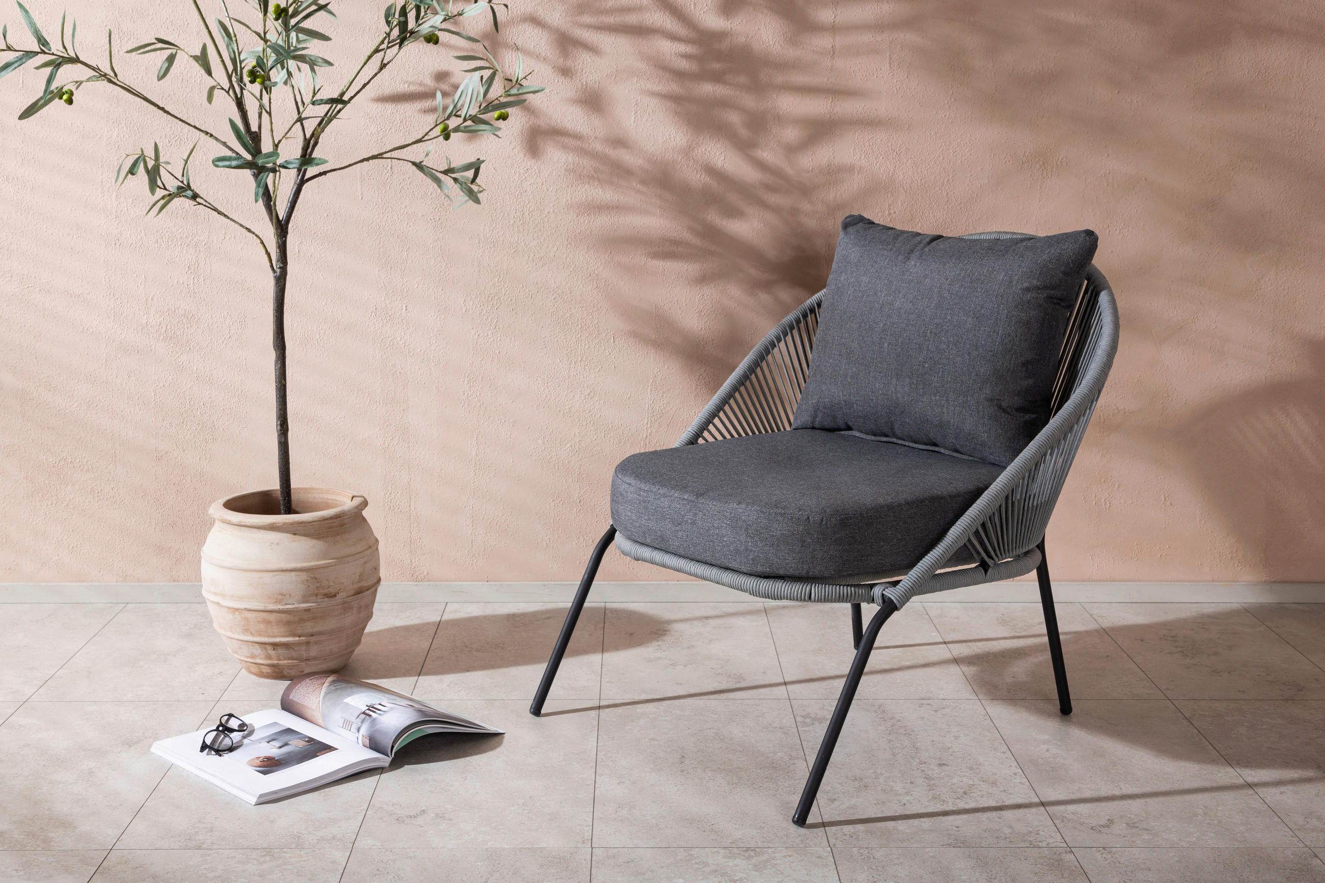 LOUNGEFÅTÖLJ  - grå/svart, Klassisk, metall/plast (73/78/85cm) - Gardenson