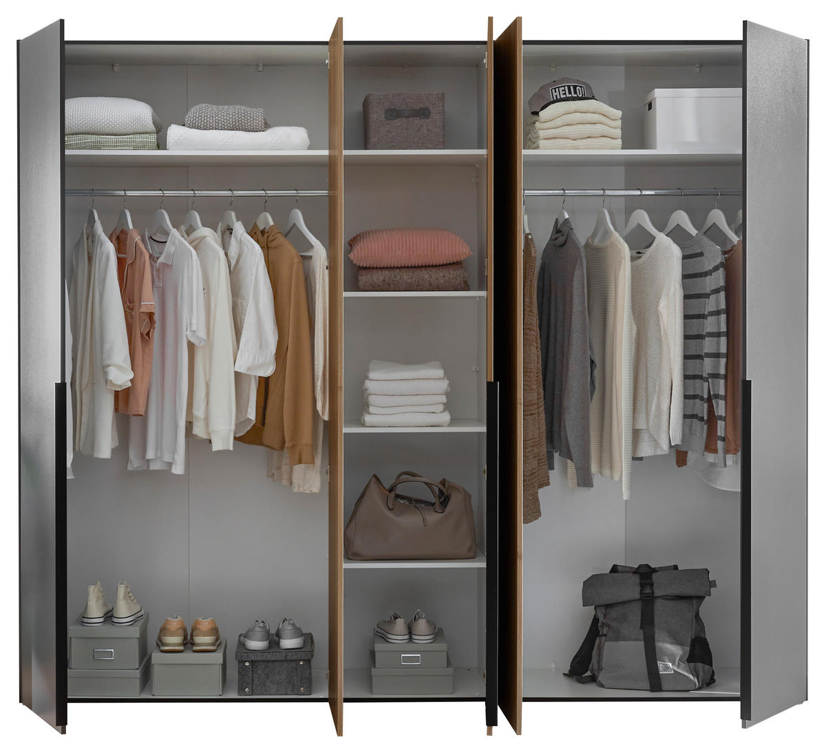 KLEIDERSCHRANK  in Graphitfarben, Eichefarben  - Eichefarben/Schwarz, KONVENTIONELL, Holzwerkstoff/Kunststoff (249/210/53cm) - Carryhome
