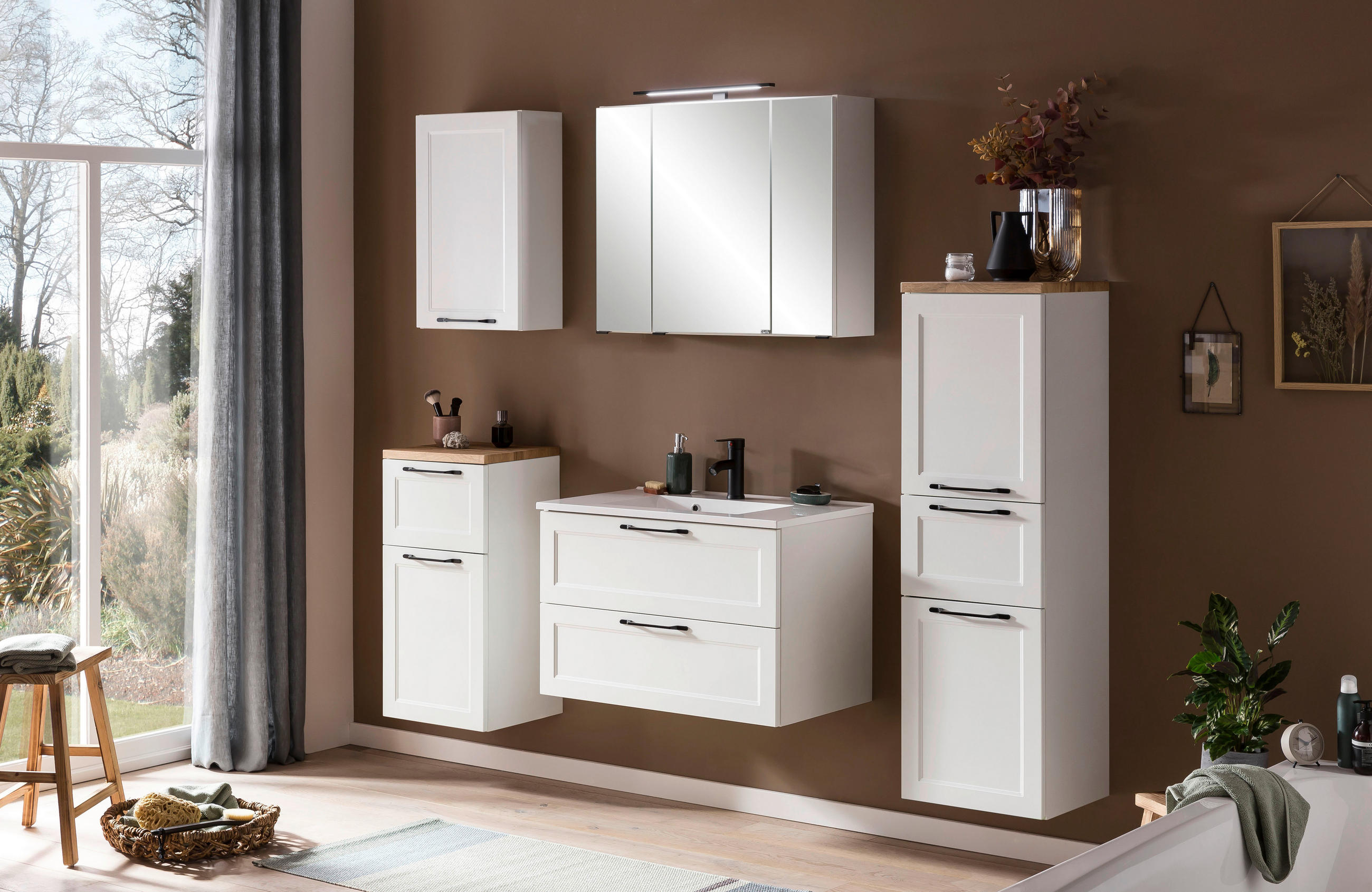 WASCHTISCHKOMBI 80 cm  - Schwarz/Weiß, ROMANTIK / LANDHAUS, Holzwerkstoff/Stein (80cm) - Xora