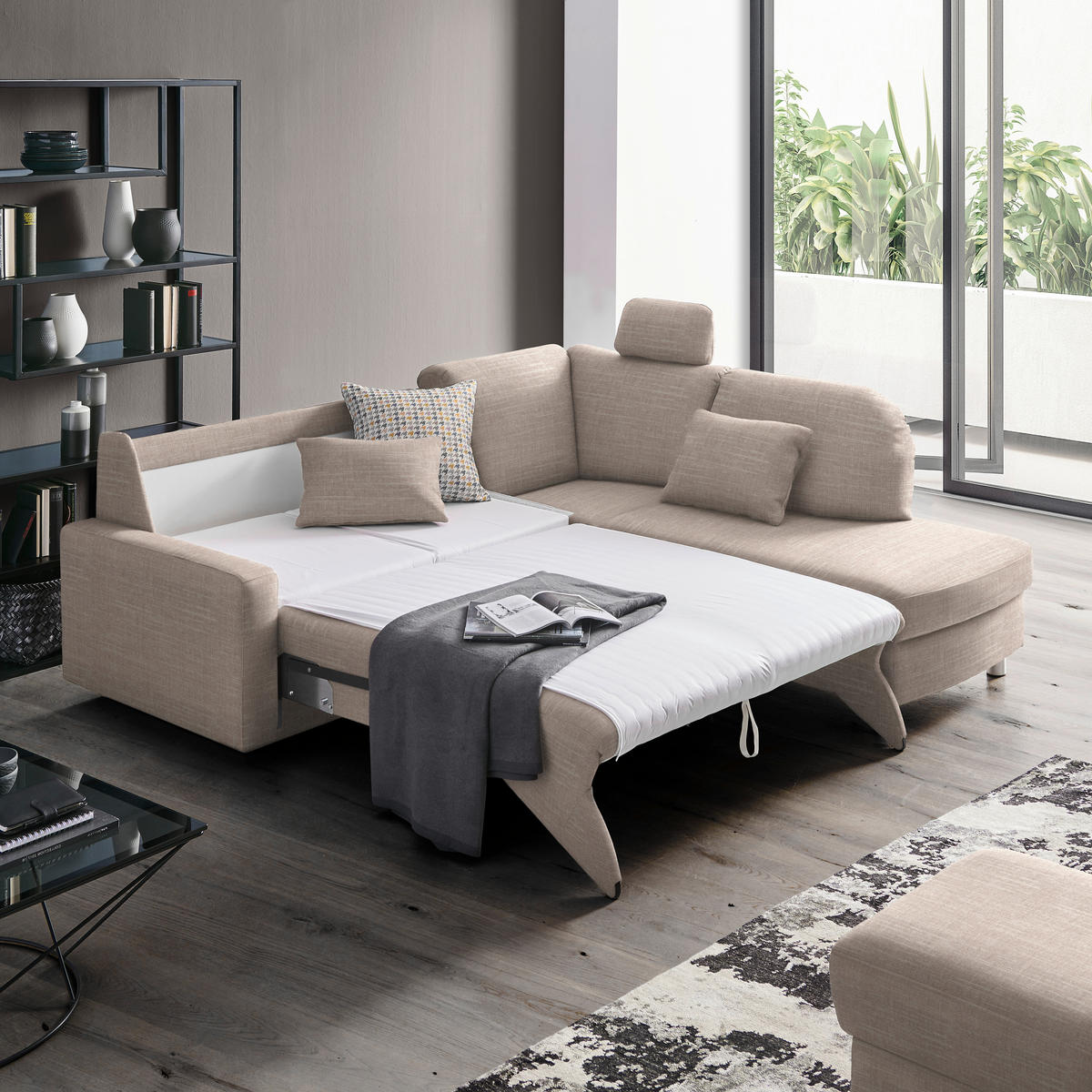 ECKSOFA in Chenille Naturfarben, Beige  227/208 cm  - Beige/Alufarben, KONVENTIONELL, Textil/Metall (227/208cm) - Sedda