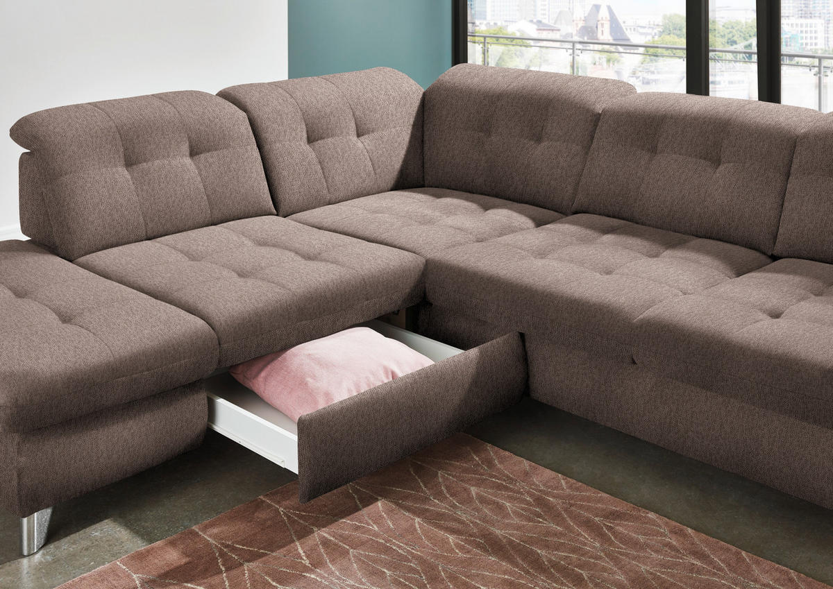 ECKSOFA in Chenille Braun  - Chromfarben/Braun, Design, Textil/Metall (260/310cm) - Beldomo Speed