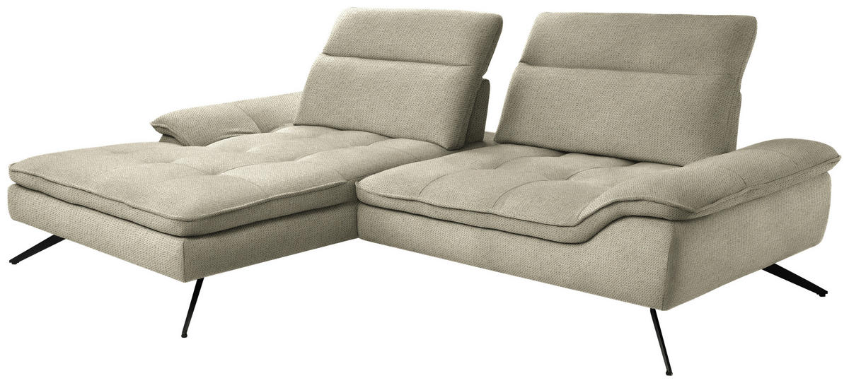 ECKSOFA in Chenille Cappuccino  - Schwarz/Cappuccino, Design, Textil/Metall (179-202/288cm) - Stylife