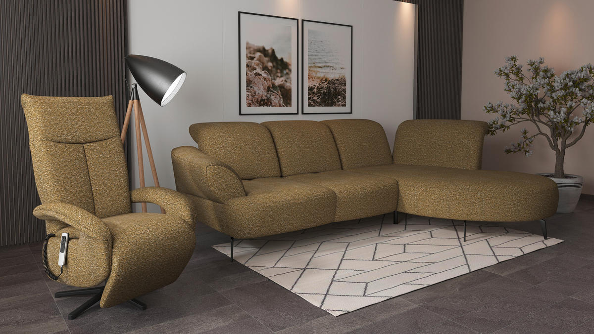 ECKSOFA DANCE E Olivgrün Chenille  - Schwarz/Olivgrün, MODERN, Textil/Metall (313/208cm) - Sit & More