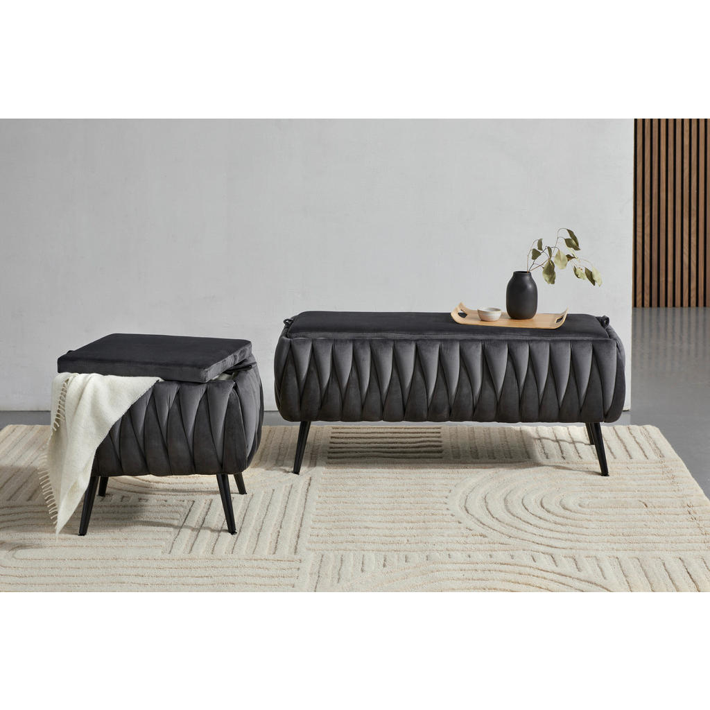 Thumbnail - Xora Hockerbank, Schwarz, Dunkelgrau, Metall, Textil, 2-Sitzer, 110x46x45 cm, Truhe im Sitz, in verschiedenen Größen erh...