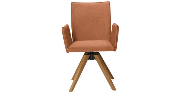 ARMLEHNSTUHL in Lederlook - Eichefarben/Cognac, KONVENTIONELL, Holz/Textil (64/91/61cm) - Moderano