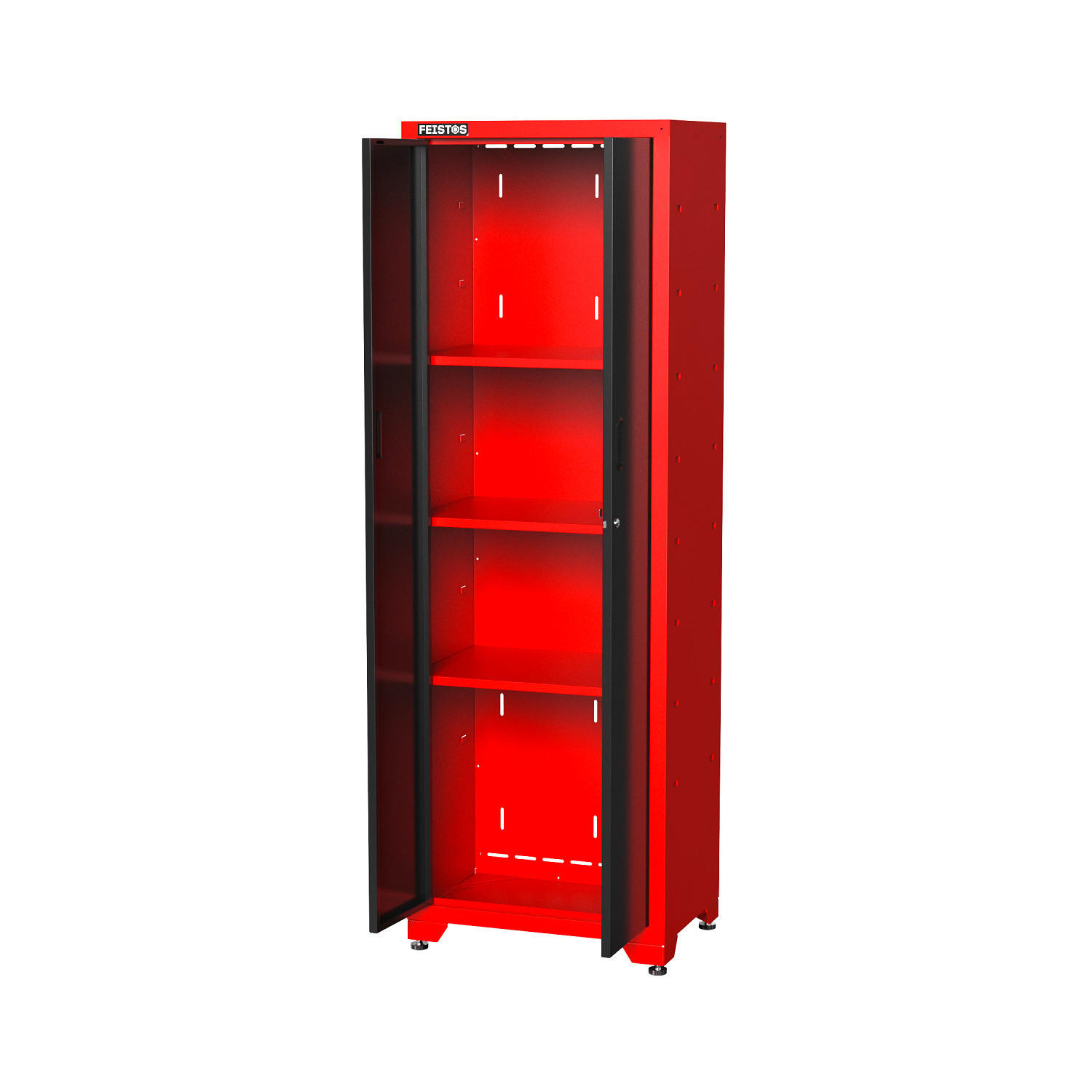 WERKSTATT-HOCHSCHRANK  - Rot/Schwarz, KONVENTIONELL, Metall (66/46/198cm)