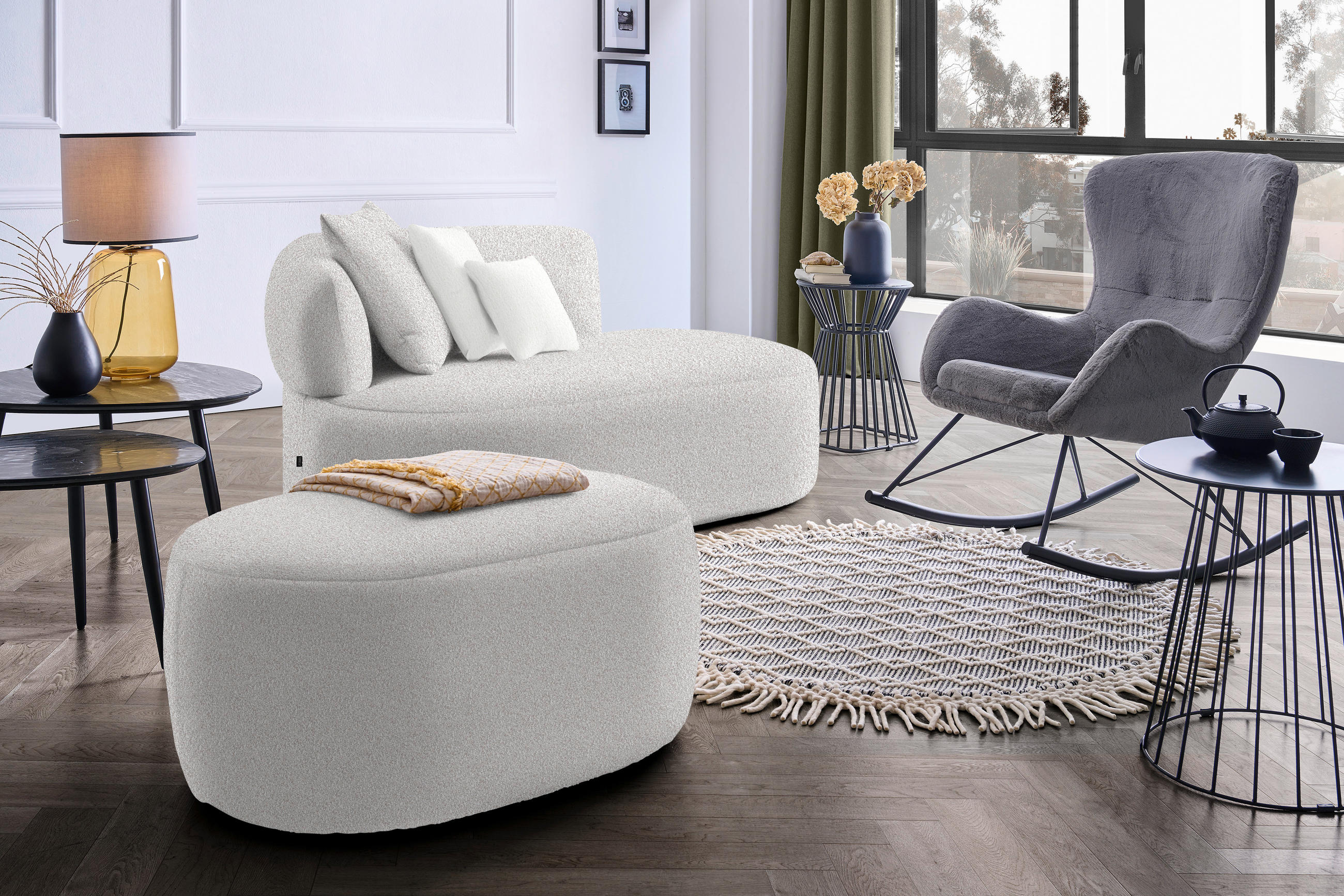 RÉCAMIERE in Bouclé Creme, Beige  - Beige/Creme, MODERN, Kunststoff/Textil (166/86/105cm) - Hom`in
