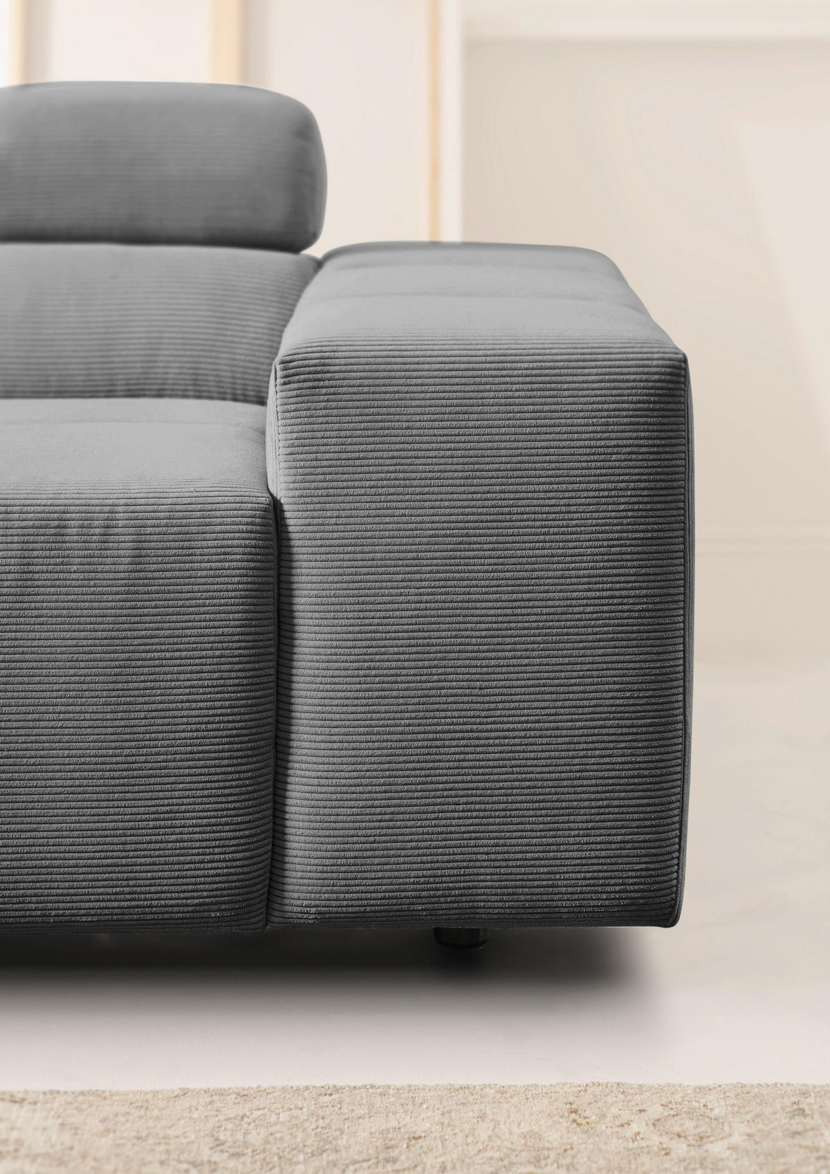 ECKSOFA Grau Feincord  - Schwarz/Grau, Design, Kunststoff/Textil (215/319cm) - Hom`in