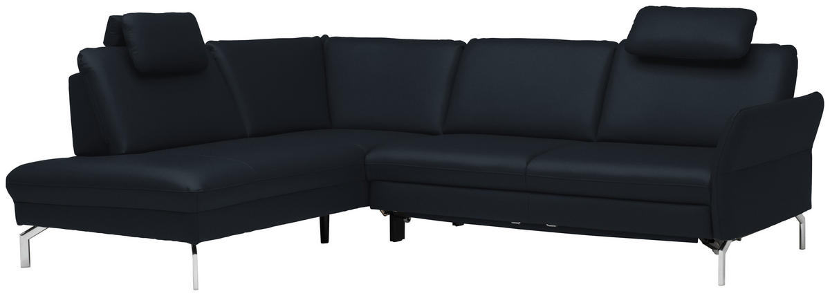 ECKSOFA in Echtleder Dunkelblau  220/284 cm  - Alufarben/Dunkelblau, KONVENTIONELL, Leder/Metall (220/284cm) - Beldomo Premium