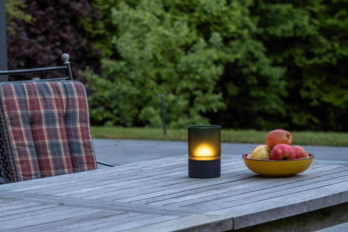 AKKU-TISCHLEUCHTE Ariva Pro 9,5/14,5 cm  - Salbeigrün/Graubraun, Design, Glas/Metall (9,5/14,5cm)