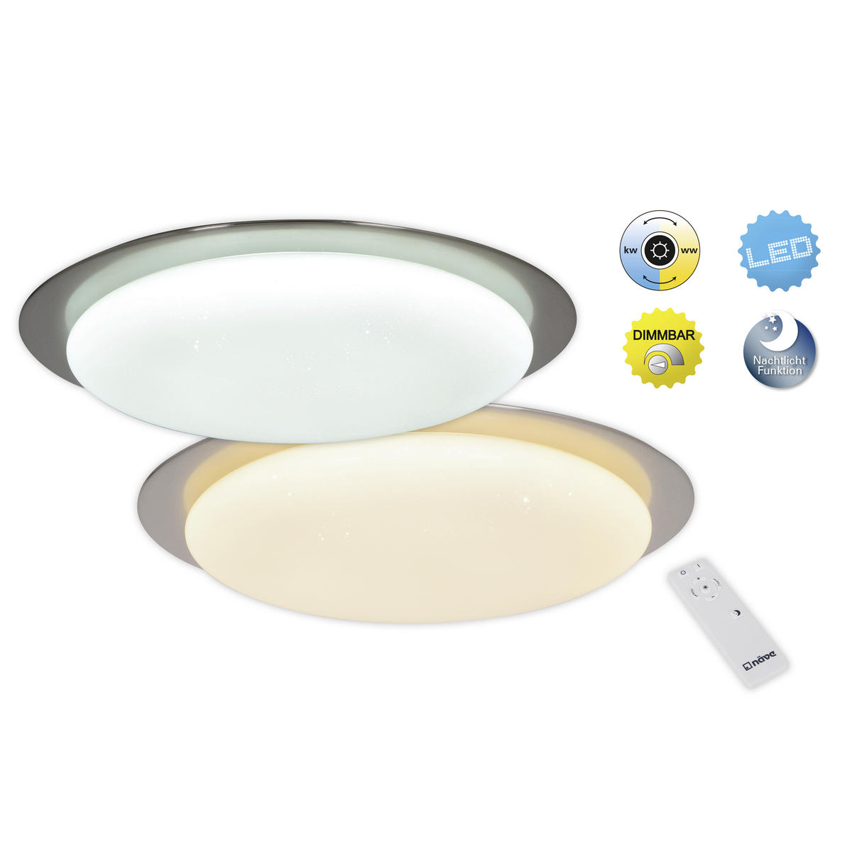 LED-DECKENLEUCHTE 42 cm  - Chromfarben/Weiß, Basics, Kunststoff/Metall (42cm) - Näve
