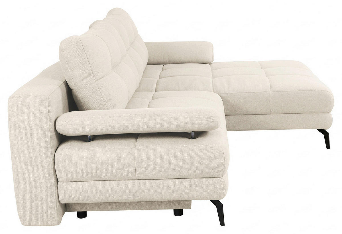 ECKSOFA Perlmutt Struktur Rückenkissen, Bettkasten, Schlaffunktion, Rücken echt, Armteilverstellung, Liegefläche im Originalstoff  - Beige/Perlmutt, MODERN, Textil/Metall (263/181cm) - Carryhome