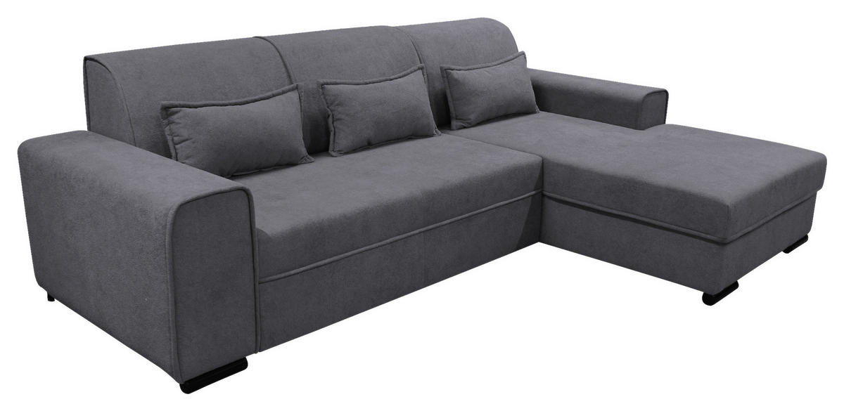 ECKSOFA Dunkelgrau Struktur, Bouclé  - Dunkelgrau/Schwarz, Design, Kunststoff/Textil (270/175cm) - MID.YOU
