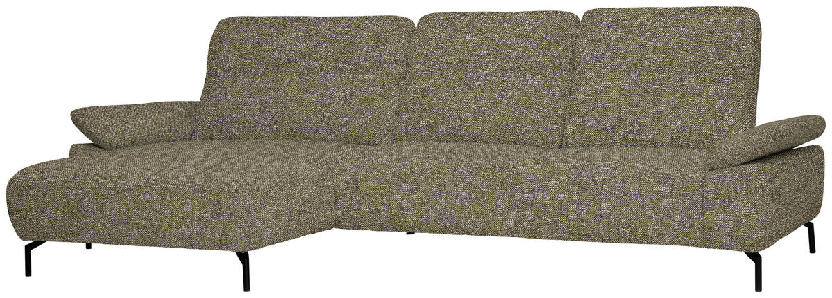ECKSOFA in Chenille, Flachgewebe Grün  165/318 cm  - Schwarz/Grün, Design, Textil/Metall (165/318cm) - Xora