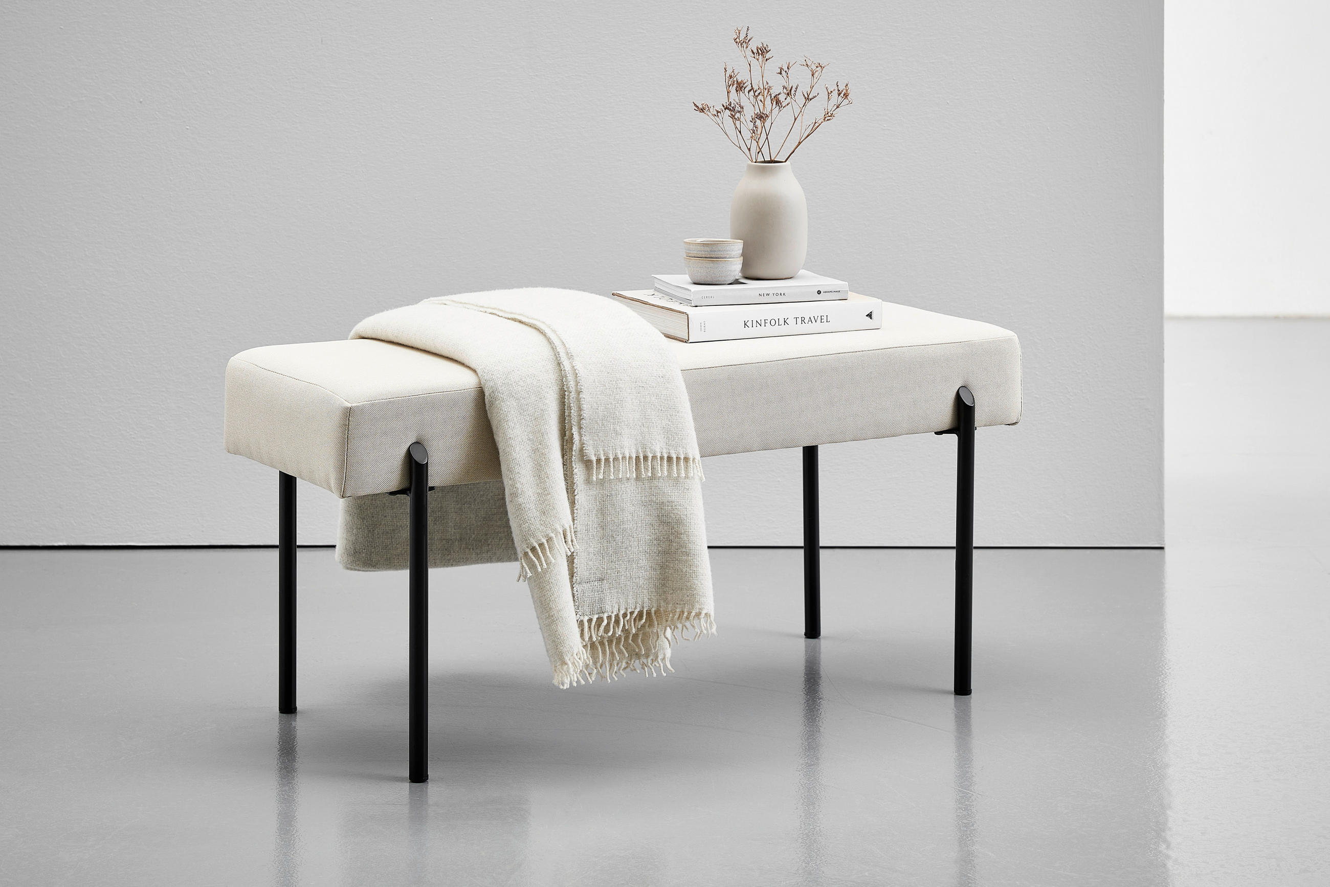 TABURETOVÁ LAVICE, 100/45/35 cm - černá/béžová, Moderní, kov/textil (100/45/35cm) - PBJ