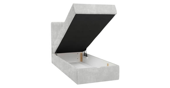 BOXBETT 70/200 cm,  in Hellgrau, Matratze, gepolstertes Kopfteil, Bettkasten, Topper, H3 = fest  - Hellgrau/Schwarz, Design, Holzwerkstoff/Kunststoff (70/200cm) - Esposa