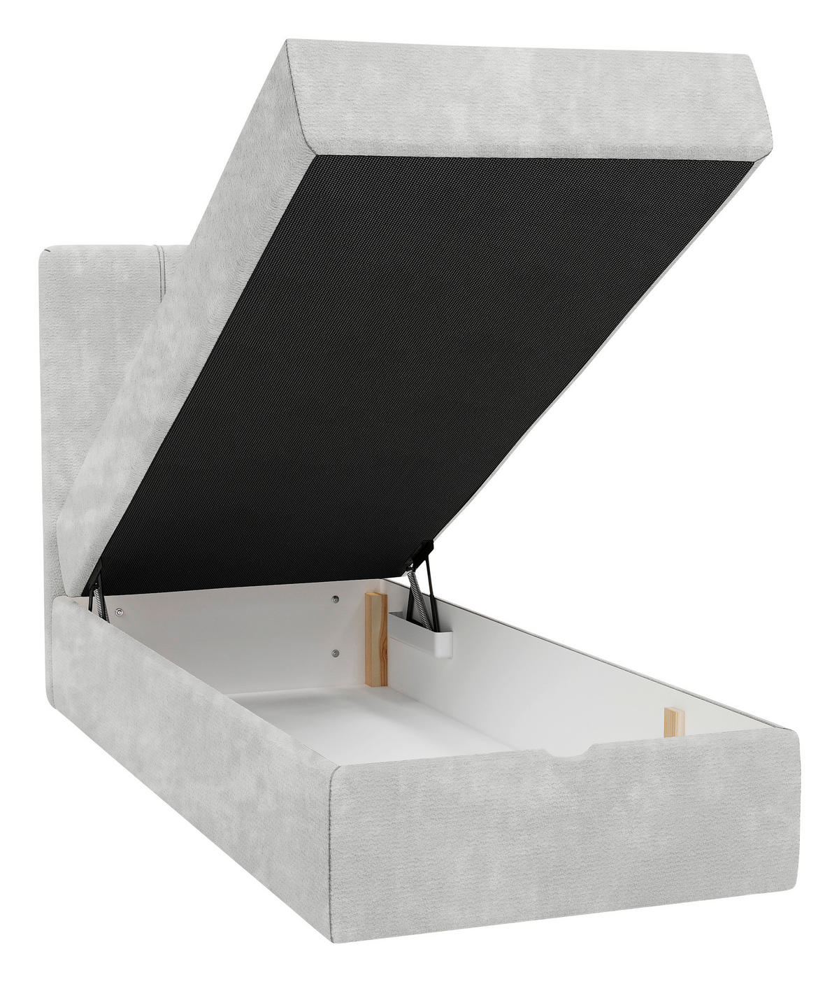 BOXBETT 70/200 cm,  in Hellgrau, Matratze, gepolstertes Kopfteil, Bettkasten, Topper, H3 = fest  - Hellgrau/Schwarz, Design, Holzwerkstoff/Kunststoff (70/200cm) - Esposa